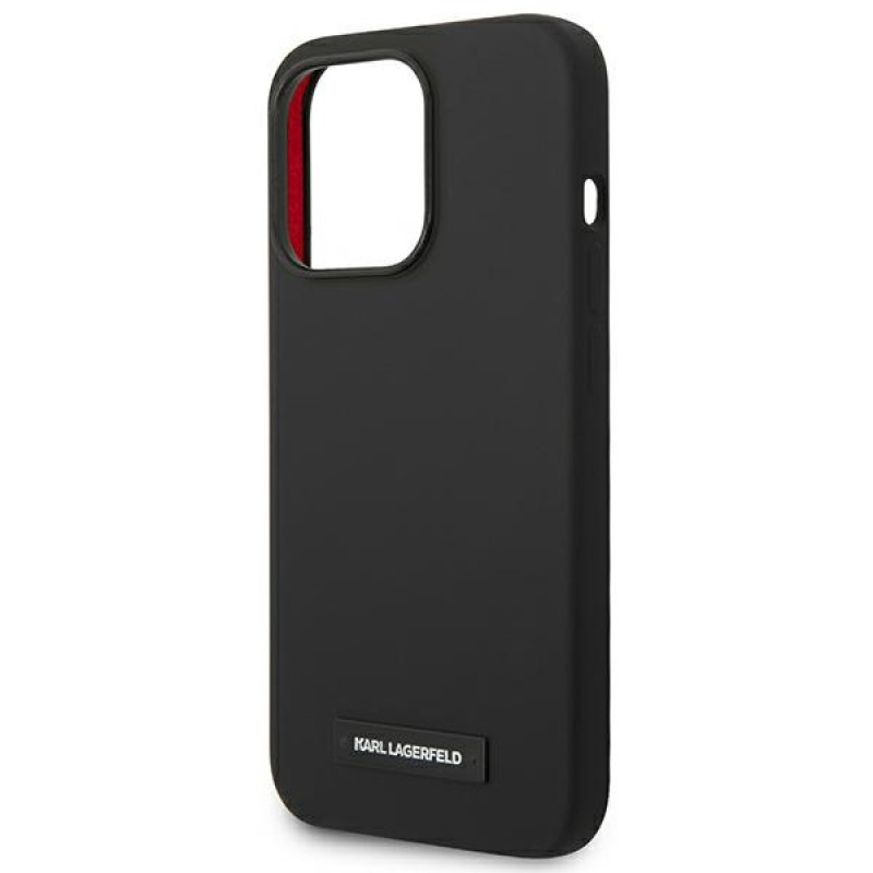 Karl Lagerfeld KLHMP14LSLMP1K Funda rígida negra para Apple iPhone 14 Pro, Silicone Plaque, MagSafe