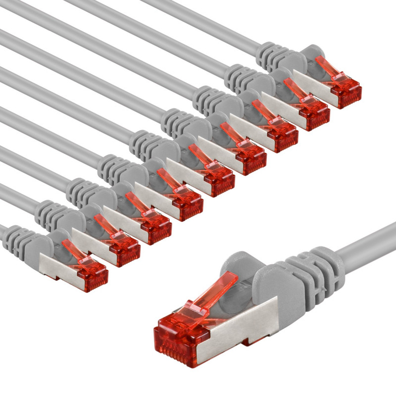 Latiguillo CAT 6 S/FTP (PiMF) Goobay, 5 m, gris, juego de 10, conductor de cobre (CU), funda libre de halógenos (LSZH)