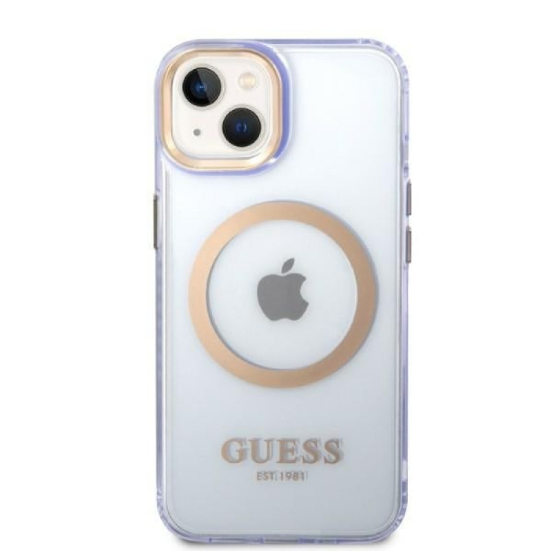Funda rígida Guess GUHMP14SHTCMU Apple iPhone 14 morada, Gold Outline Translucent, MagSafe