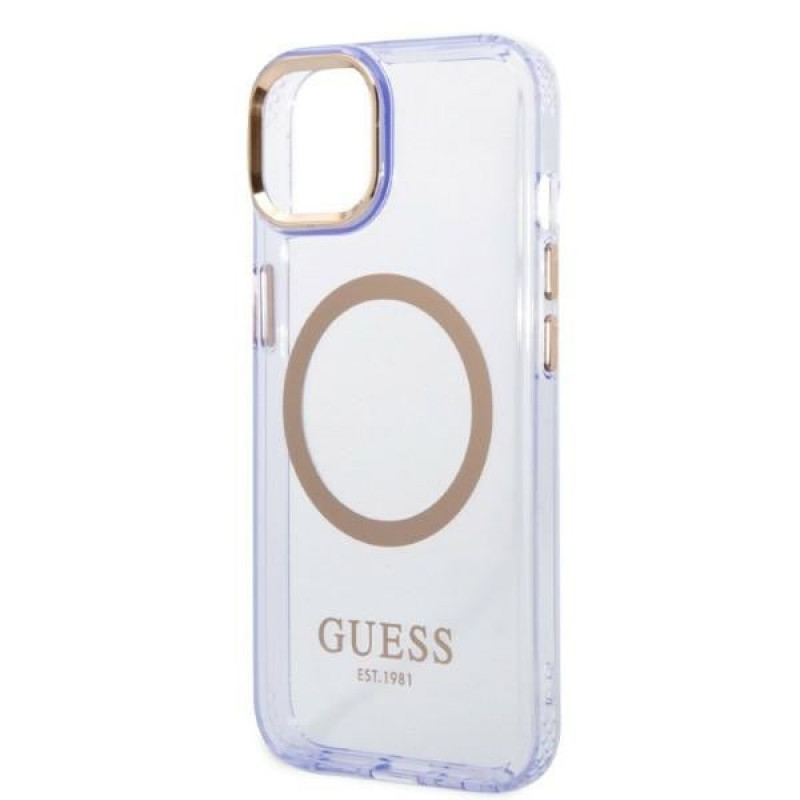 Funda rígida Guess GUHMP14SHTCMU Apple iPhone 14 morada, Gold Outline Translucent, MagSafe