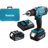 Makita DDF453RFE Taladro inalámbrico con 2 baterías y portabrocas sin llave, negro/azul