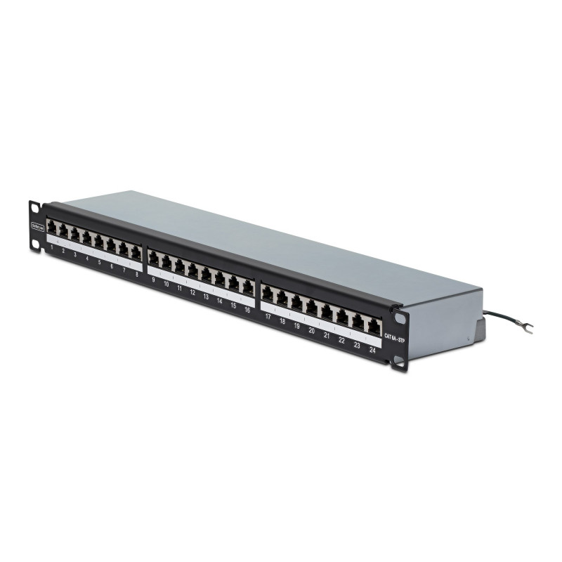 StarTech.com C6APANELSTP241UPD Panel de parcheo Cat6A blindado de 24 puertos 1U, 110 punch-down, montaje en rack, RJ45 STP, 48,3 cm (19"), plateado