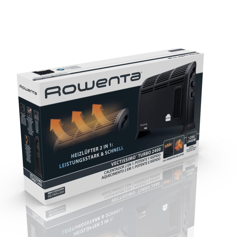 Calefactor convector con ventilador Rowenta Vectissimo Turbo CO3035F1, 2400 W, negro