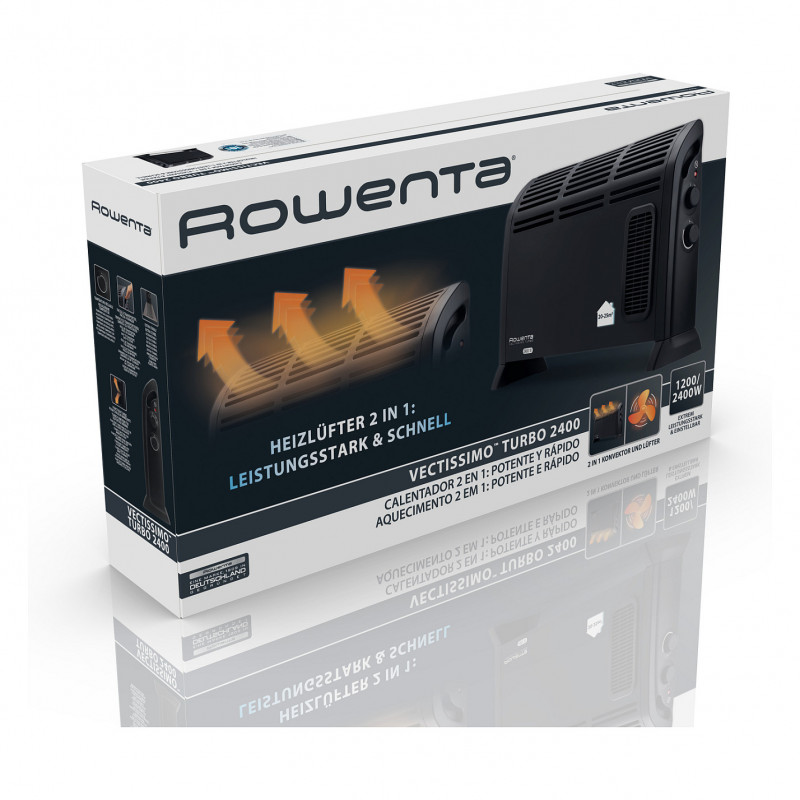 Calefactor convector con ventilador Rowenta Vectissimo Turbo CO3035F1, 2400 W, negro