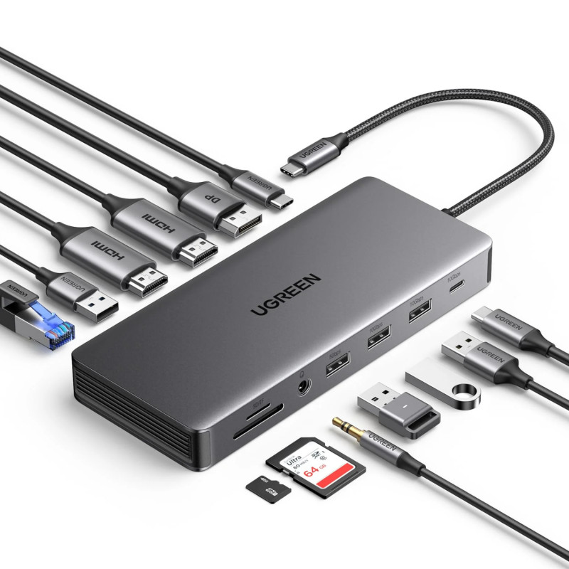 Estación de acoplamiento USB-C para portátil Ugreen Revodok Pro 313 (15978), UGR1851, 100 W, gris