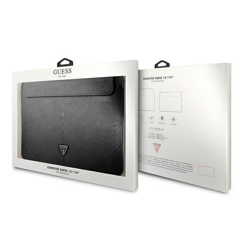 Funda para portátil Guess GUCS14PSATLK Saffiano Triangle Logo 13/14", negra