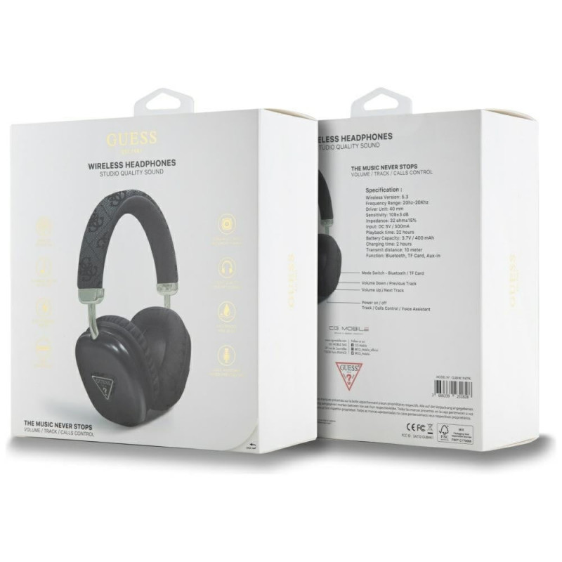 Auriculares inalámbricos de diadema Guess 4G Triangle Logo, Bluetooth 5.3, negros