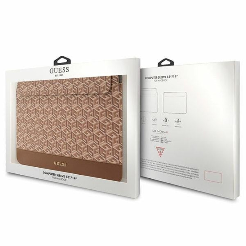 Funda para portátil Guess GUCS14HGCFSEW 14", GCube Stripes, marrón