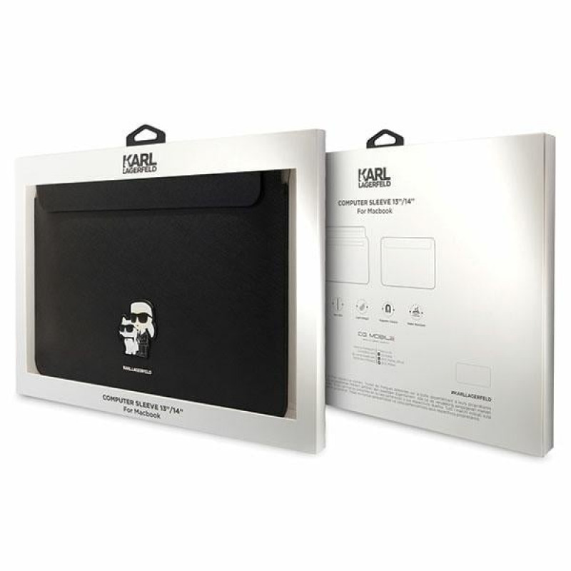 Funda para portátil Karl Lagerfeld KLCS14SAKCPMK para 14", negra, Saffiano Karl&Choupette