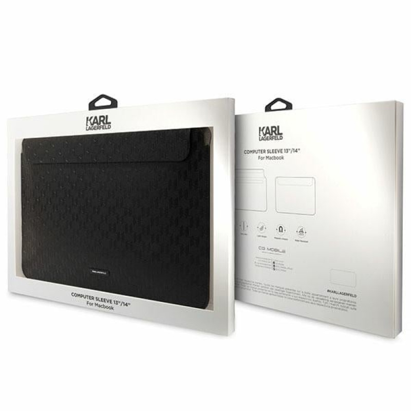 Funda para portátil Karl Lagerfeld KLCS14SAKLHPK para 14", negra, Saffiano Monogram Plaque