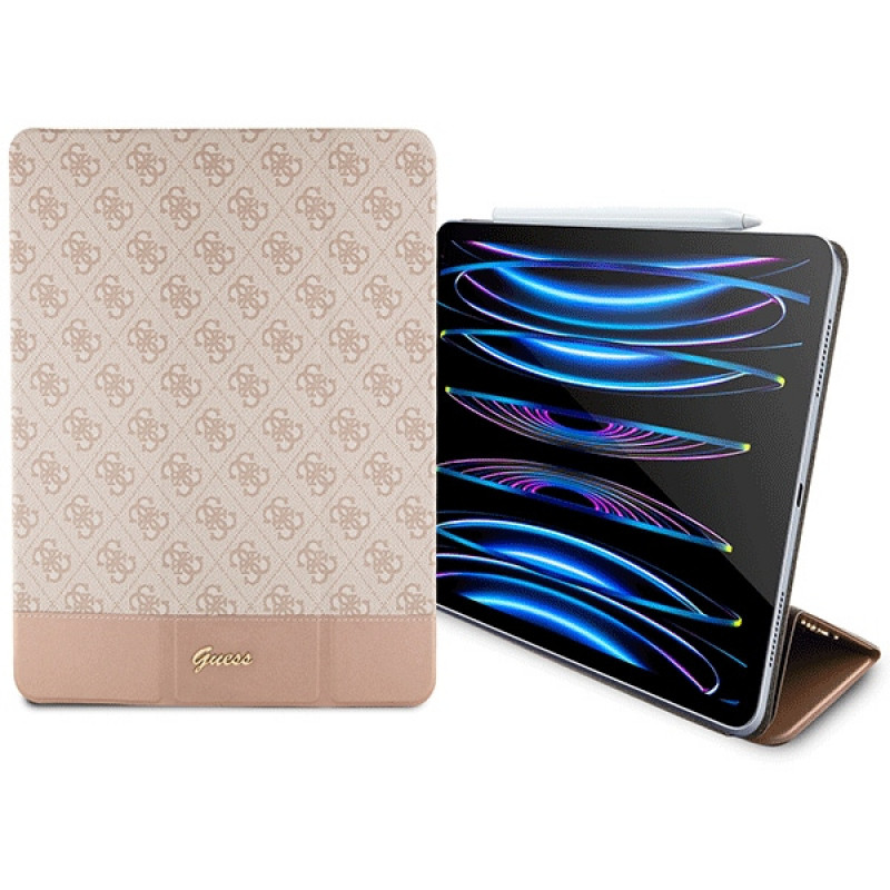 Funda tipo libro Guess GUFCP12PS4SGP Apple iPad Pro 12.9" (2020/2021/2022, 4.ª/5.ª/6.ª gen) 4G Stripe Allover, rosa