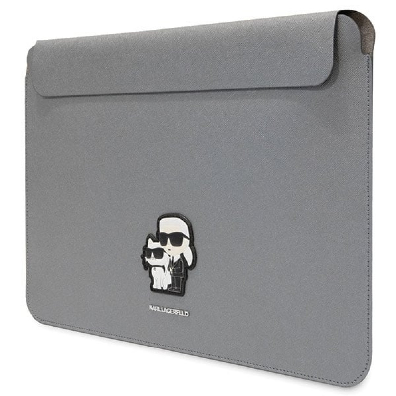 Funda para portátil Karl Lagerfeld KLCS16SAKCPMG de 16", plateada, Saffiano Karl&Choupette