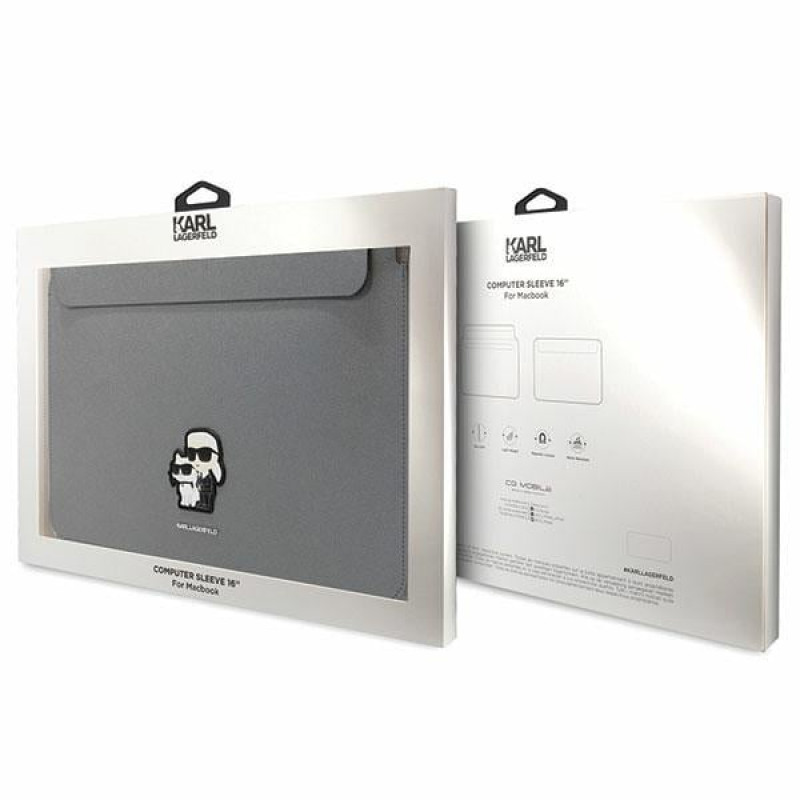 Funda para portátil Karl Lagerfeld KLCS16SAKCPMG de 16", plateada, Saffiano Karl&Choupette