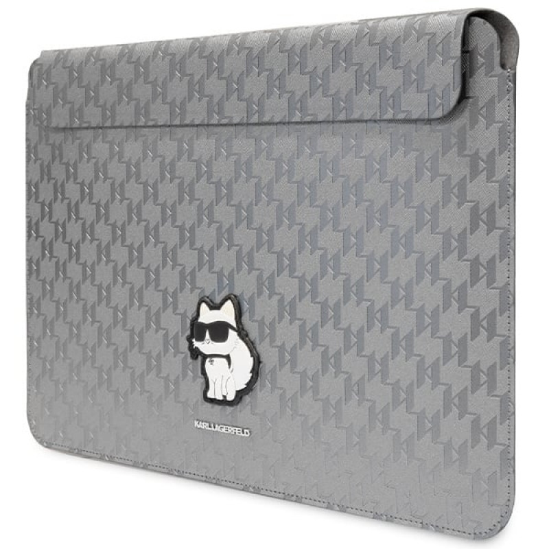 Funda para portátil Karl Lagerfeld KLCS14SAKHPCG para 14", plateada, Saffiano Monogram Choupette
