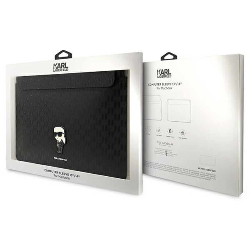 Funda para portátil Karl Lagerfeld KLCS14SAKHPKK para 14", negra, Saffiano Monogram Ikonik