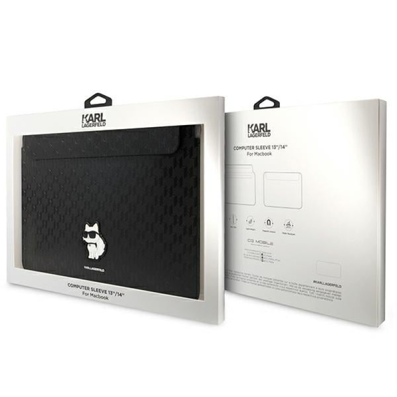 Funda para portátil Karl Lagerfeld KLCS14SAKHPCK para 14", negra, Saffiano Monogram Choupette