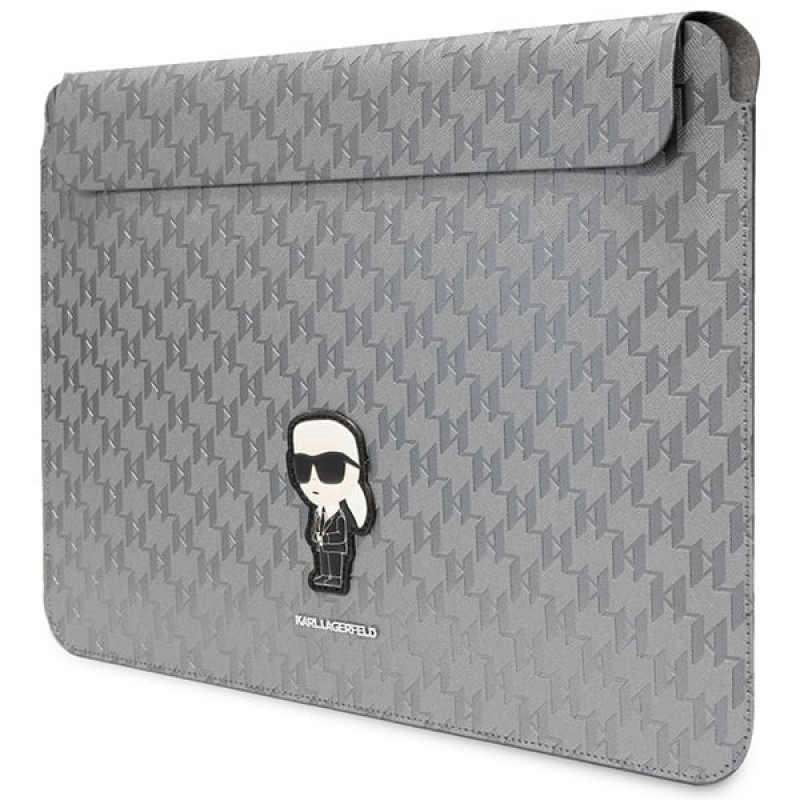 Funda para portátil Karl Lagerfeld KLCS14SAKHPKG para 14", plateada, Saffiano Monogram Ikonik