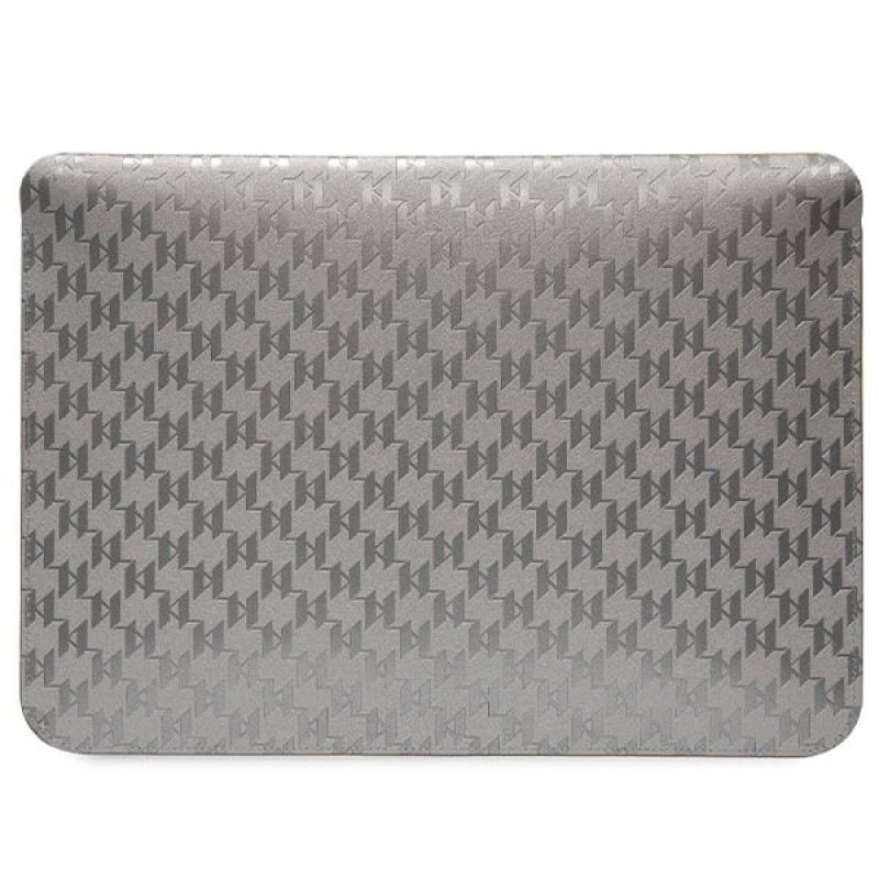 Funda para portátil Karl Lagerfeld KLCS14SAKHPKG para 14", plateada, Saffiano Monogram Ikonik