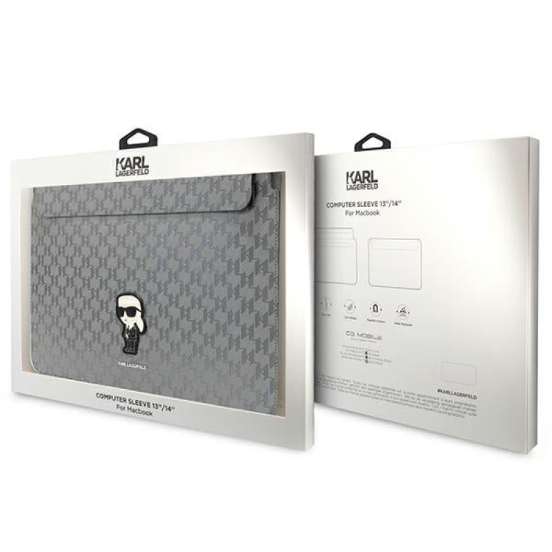 Funda para portátil Karl Lagerfeld KLCS14SAKHPKG para 14", plateada, Saffiano Monogram Ikonik