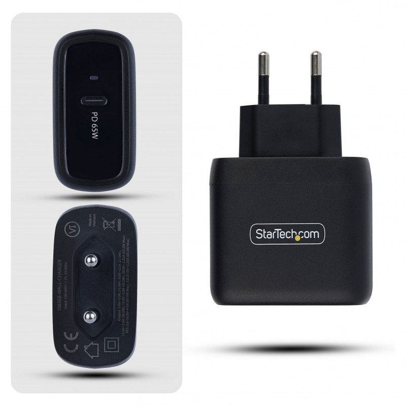 Cargador de portátil StarTech.com 1065EB-WALL-CHARGER 65 W USB-C GaN, negro
