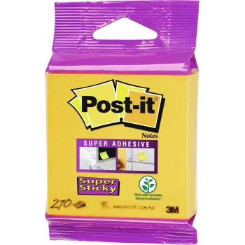 3M Post-it Super Sticky Notas adhesivas 2014-S, 76x76 mm, amarillo narciso, 270 hojas