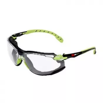 3M S1CGC1 Gafas de protección – Lente de policarbonato transparente, montura negra/verde, antiempañamiento y antiarañazos, CE EN 166, UV400