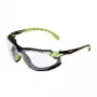 3M S1CGC1 Gafas de protección – Lente de policarbonato transparente, montura negra/verde, antiempañamiento y antiarañazos, CE EN 166, UV400