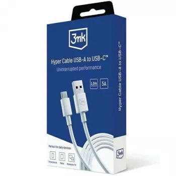 3MK Hyper Cable USB-A a USB-C 5A 60W 1,2m blanco