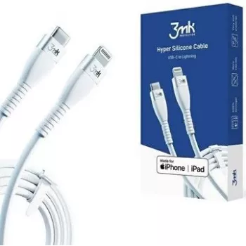 3MK Hyper cable de silicona USB-C a Lightning 20W 3A blanco 1m