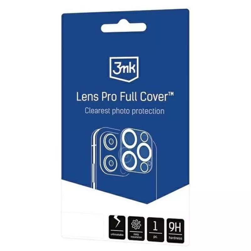 3MK Lens Pro Protector de lentes de cristal templado con cubierta completa para iPhone 14 Pro / 14 Pro Max con marco de aluminio y marco de montaje (1 ud., negro)