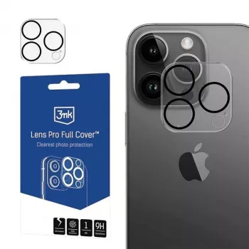 3MK Lens Pro Protector de lentes de cristal templado con cubierta completa para iPhone 14 Pro / 14 Pro Max con marco de aluminio y marco de montaje (1 ud., negro)