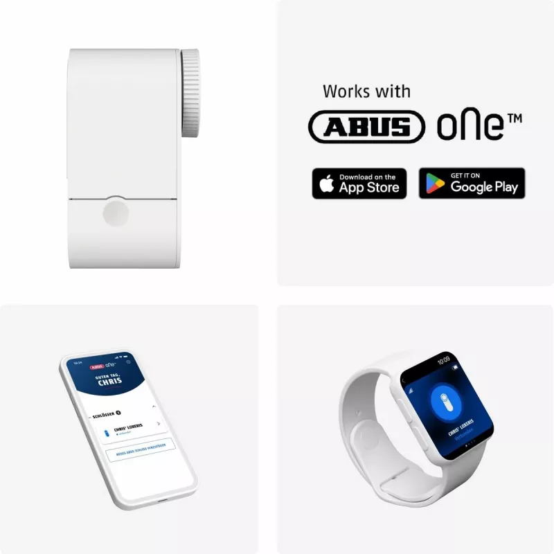 ABUS ABLO10000W accionamiento de cerradura de puerta por radio – montaje en superficie para bombín de perfil europeo, blanco