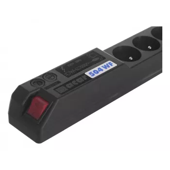 ACAR 504WF Regleta de protección contra sobretensiones EMI/RFI, 5 tomas Schuko, cable de 3 m, Negro