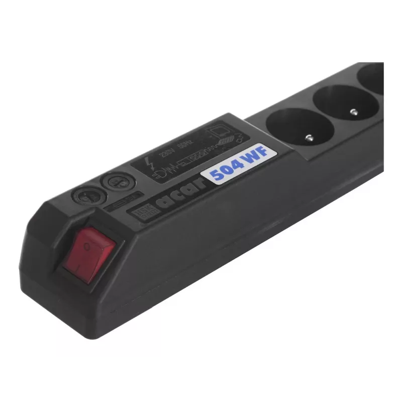 ACAR 504WF Regleta de protección contra sobretensiones EMI/RFI, 5 tomas Schuko, cable de 3 m, Negro
