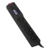 ACAR 504WF Regleta de protección contra sobretensiones EMI/RFI, 5 tomas Schuko, cable de 3 m, Negro