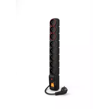 ACAR-S8-DUAL POWER STRIP Regleta de enchufes de 8 tomas con protección contra sobretensiones, 2 interruptores iluminados, cable de 1,5 m, negra