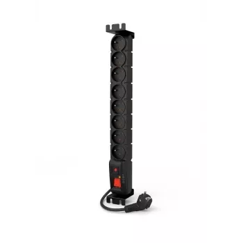 ACAR S8 FA RACK Regleta de 8 tomas para montaje en rack de 19 pulgadas con protección contra sobretensiones, cable de 5m, negro