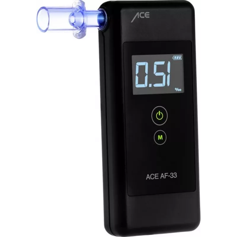 ACE OF SWEDEN AF-33 Alcoholímetro digital gris oscuro, 0,00–5,00 ‰, pantalla LCD, sensor semiconductor, 2x AAA 107075