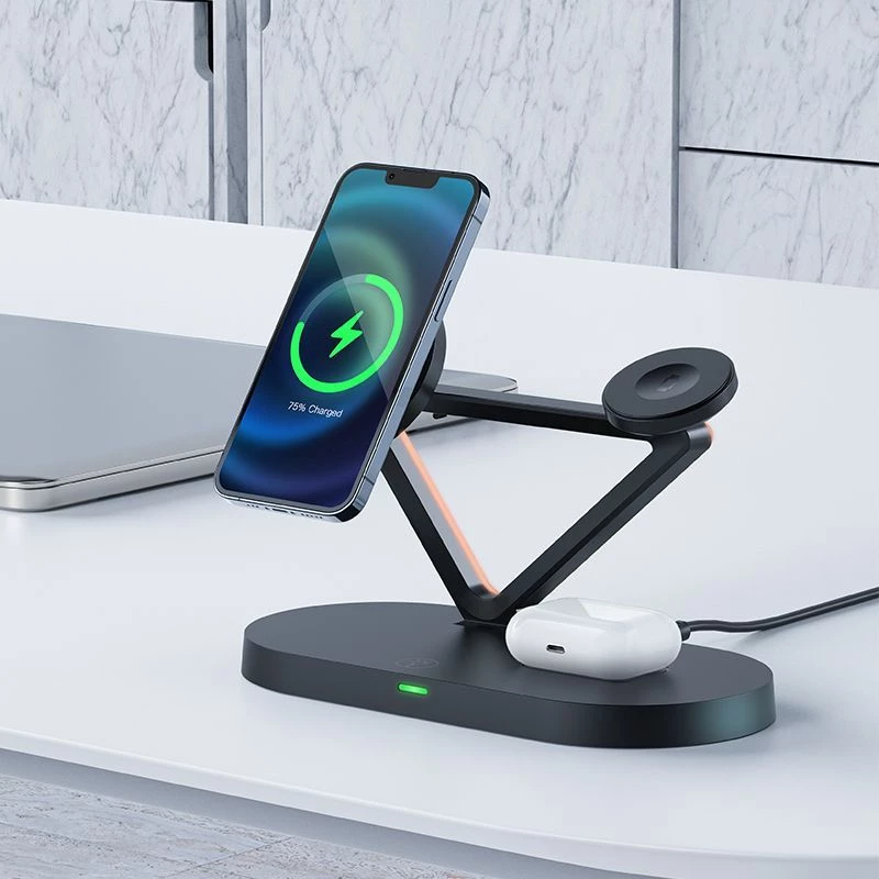 Cargador inalámbrico Qi de 15W ACEFAST para iPhone compatible con MagSafe, soporte para Apple Watch y Apple AirPods, magnético, negro