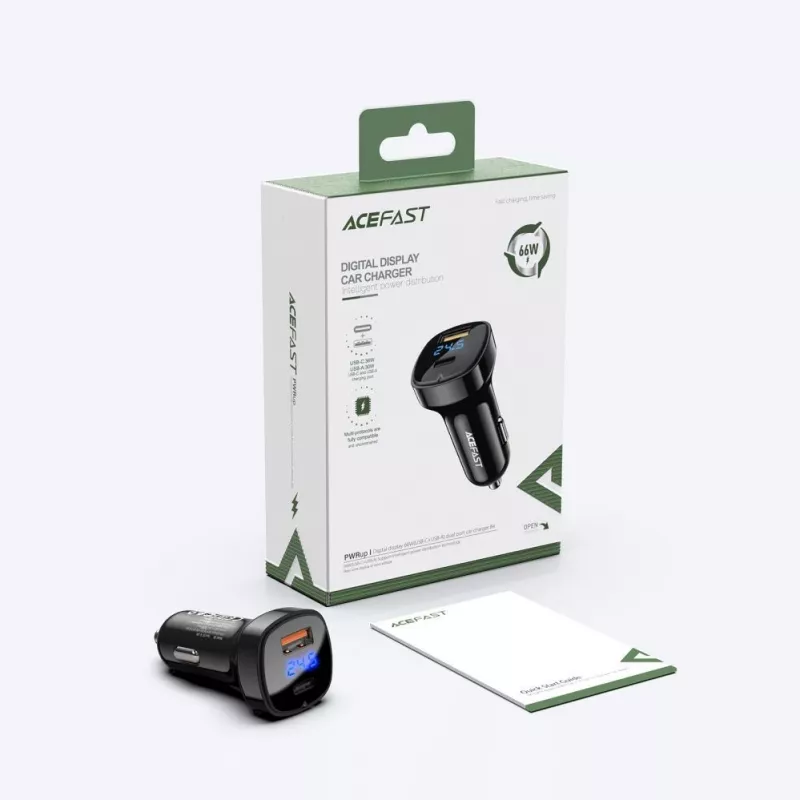 ACEFAST cargador de coche 66W USB Type-C / USB, PPS, Power Delivery, Quick Charge 4.0, AFC, FCP negro (B4 black)