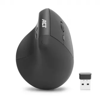 ACT AC5102 ratón vertical inalámbrico ergonómico, 1600 DPI, 6 botones, 2,4 GHz, plástico reciclado ecológico, negro