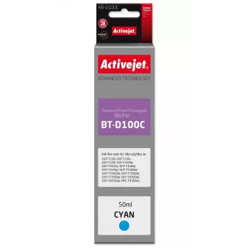 Activejet AB-D100C Cartucho de tinta cian compatible para impresoras Brother, equivalente a Brother BT-D100C, serie Supreme, 50 ml