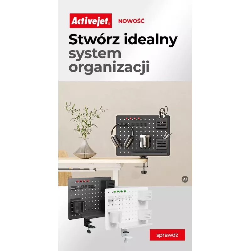 Activejet APB-002W Organizador de escritorio giratorio con panel perforado, Gris y Blanco