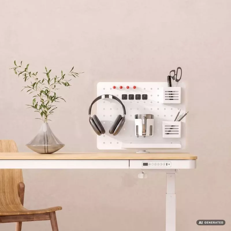 Activejet APB-002W Organizador de escritorio giratorio con panel perforado, Gris y Blanco