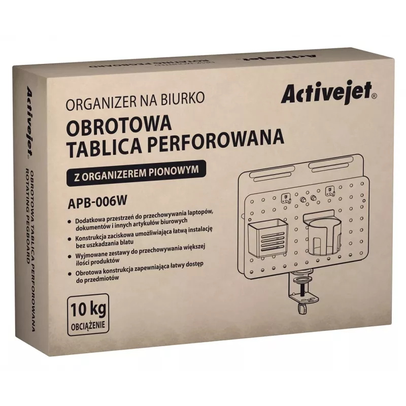Activejet APB-006W Organizador de escritorio giratorio con panel perforado, Gris y Blanco