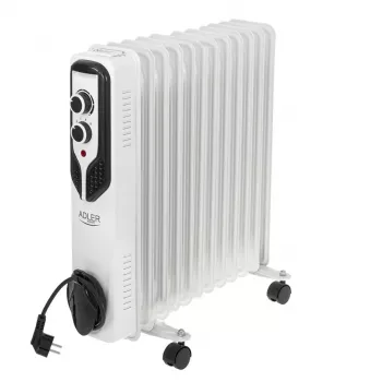Radiador de aceite Adler AD 7817, 11 aletas, 2500W, 3 niveles de calor, termostato regulable, protección contra sobrecalentamiento y vuelco, ruedas y asa, negro