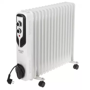 Adler AD 7819 Radiador de aceite, 2000W, 9 elementos, 3 niveles de calor, termostato ajustable, protección contra sobrecalentamiento, ruedas integradas, Blanco/Gris