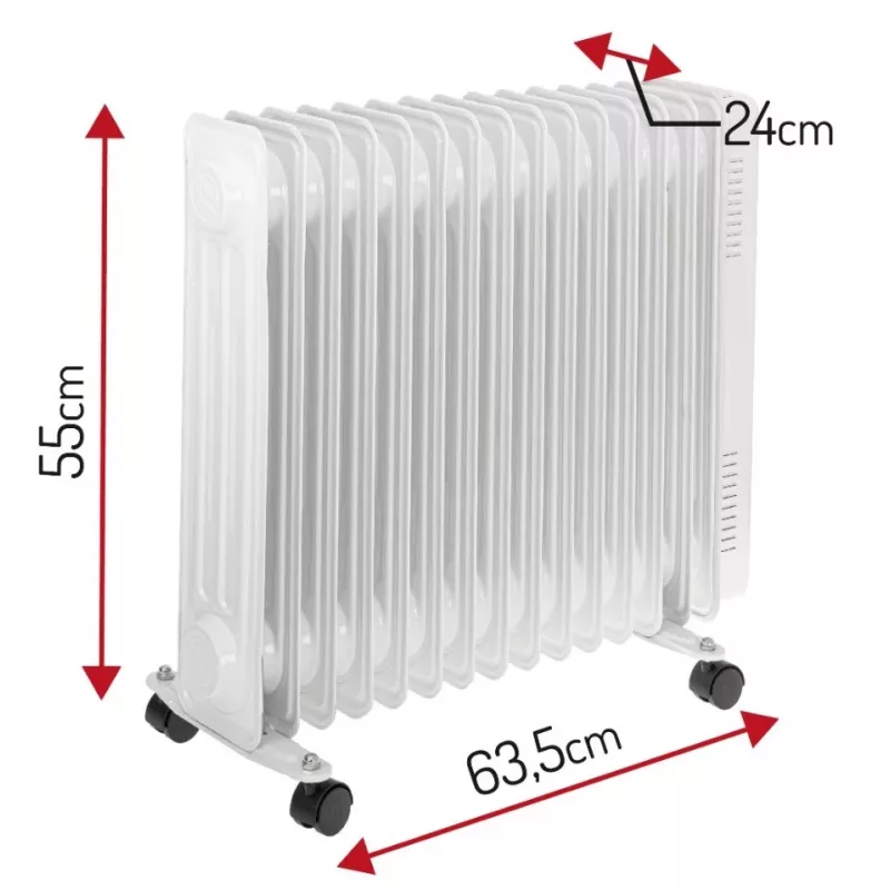 Adler AD 7819 Radiador de aceite, 2000W, 9 elementos, 3 niveles de calor, termostato ajustable, protección contra sobrecalentamiento, ruedas integradas, Blanco/Gris