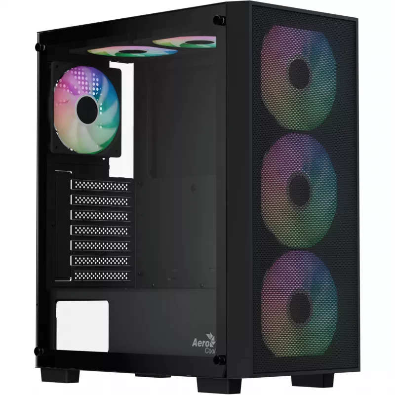 Aerocool B509A Flow-G-BK-v1 Caja PC Mid Tower con fuente de alimentación de 650W, cristal templado, negro