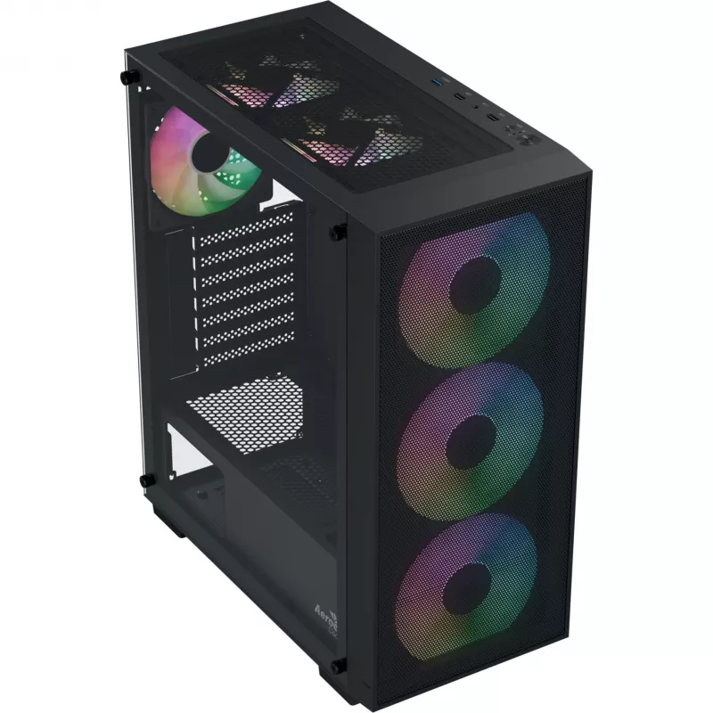 Aerocool B509A Flow-G-BK-v1 Caja PC Mid Tower con fuente de alimentación de 650W, cristal templado, negro
